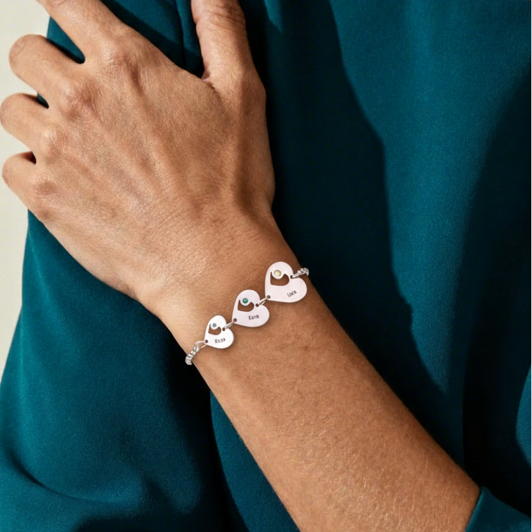 1-5 Name-Personalized Heart Bracelet With Birthstones Set With Gift Box Custom Name Family Bracelet Gifts for Her