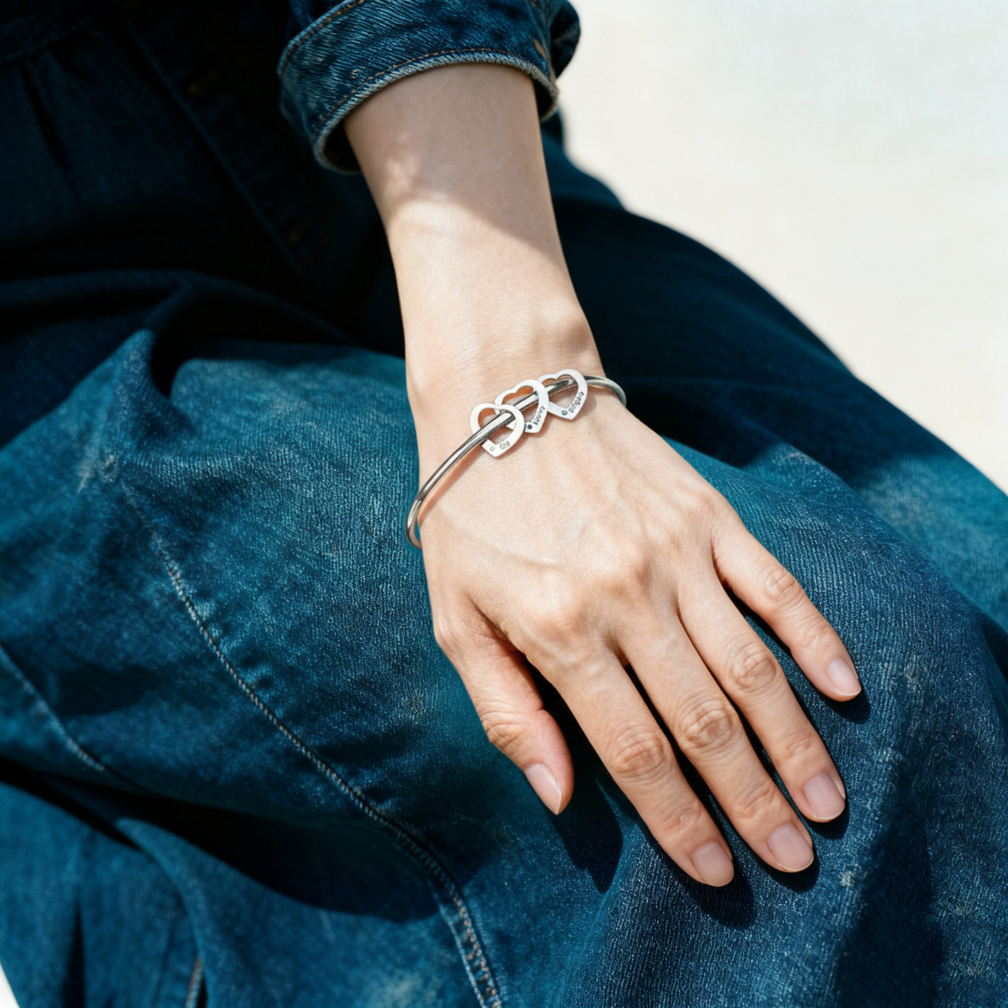 2-6 Names-Personalized Heart Bracelet With 2 Birthstones Bangle Engraved Names Bracelet Gift For Women