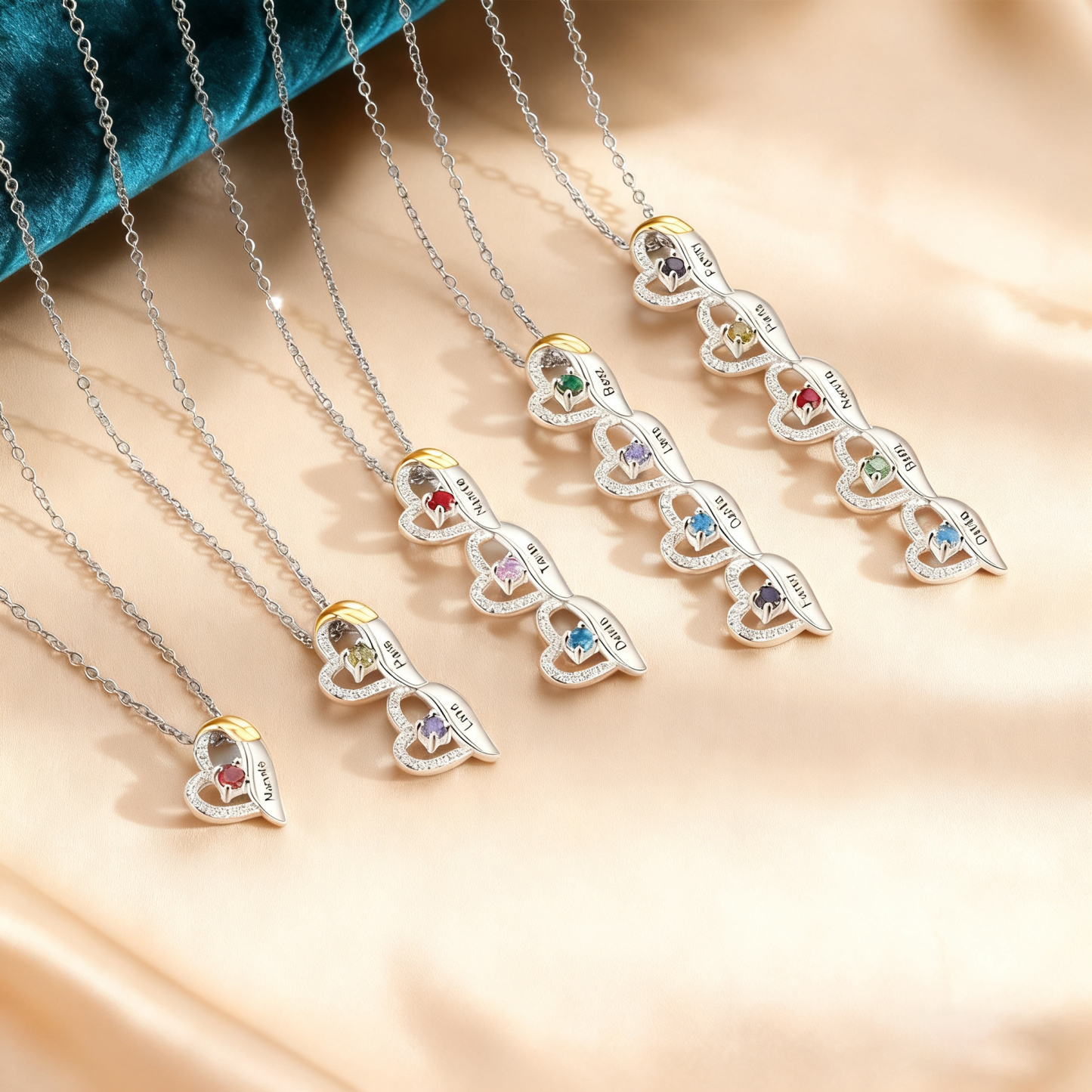 Personalized Heart Necklace, Customized 1-5 Names and Birthstones Women's Pendant Necklace with Gift Box Gift for Mom/Grandma | Jessemade