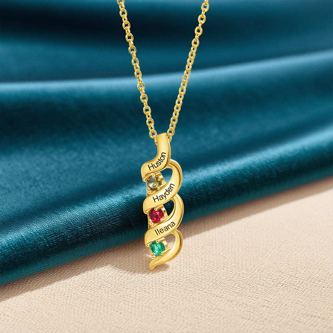 Personalized Birthstones Necklace Set With Rose Gift Box-Custom 1-10 Names & 4 Birthstones Pendant Necklace Gifts for Her | Jessemade