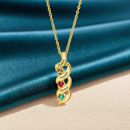 Personalized Birthstones Necklace Set With Rose Gift Box-Custom 1-10 Names & 4 Birthstones Pendant Necklace Gifts for Her | Jessemade