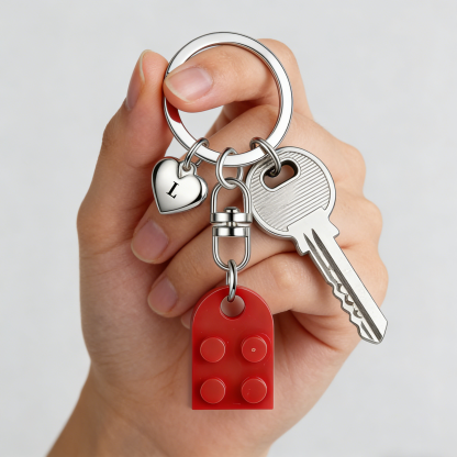 2-Names Personalized Letter Heart-Shape Building Blocks Couple Keychain Engrave Letters Matching Couple Gifts, Special Gift For Him/Her