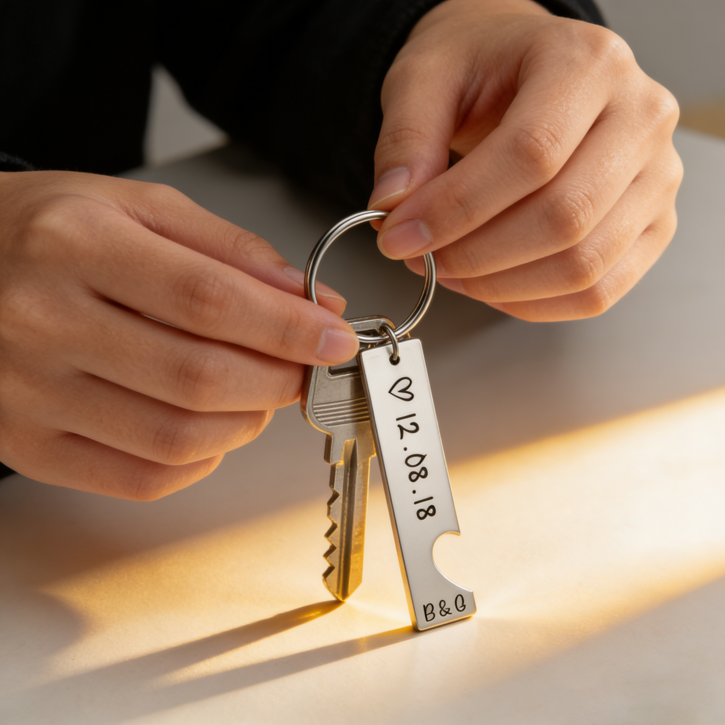 Personalized Heart Keyring Set with Custom Date & Initial Matching Valentine's gift for Couple | Jessemade