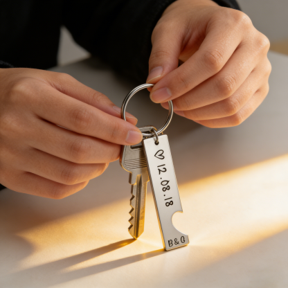 Personalized Heart Keyring Set with Custom Date & Initial Matching Valentine's gift for Couple | Jessemade