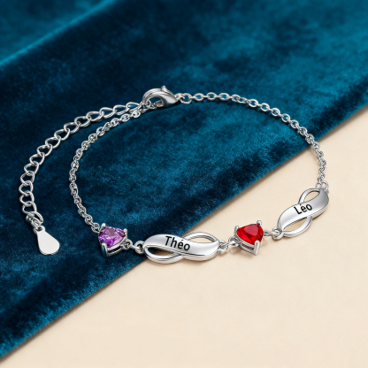 Personalized Infinity Bracelet With 1 Birthstone Engraved Names Bracelet Gift For Women