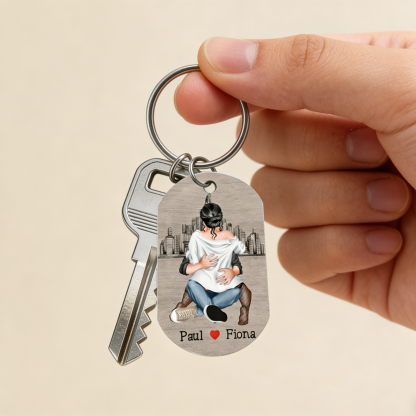 Personalized Couple Keychain with Custom 2 Names Get Home Safe Keyring Valentine's Day Gift Set for Him | Jessemade