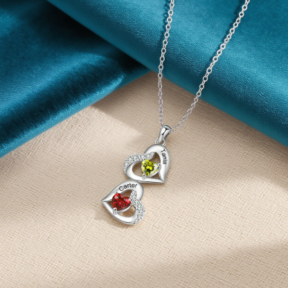 Personalized Heart-Shaped Birthstone Necklace Pendant - Custom 3 Names & 3 Birthstones with Rose Gift Box Christmas Gift for Mom/Grandma | Jessemade