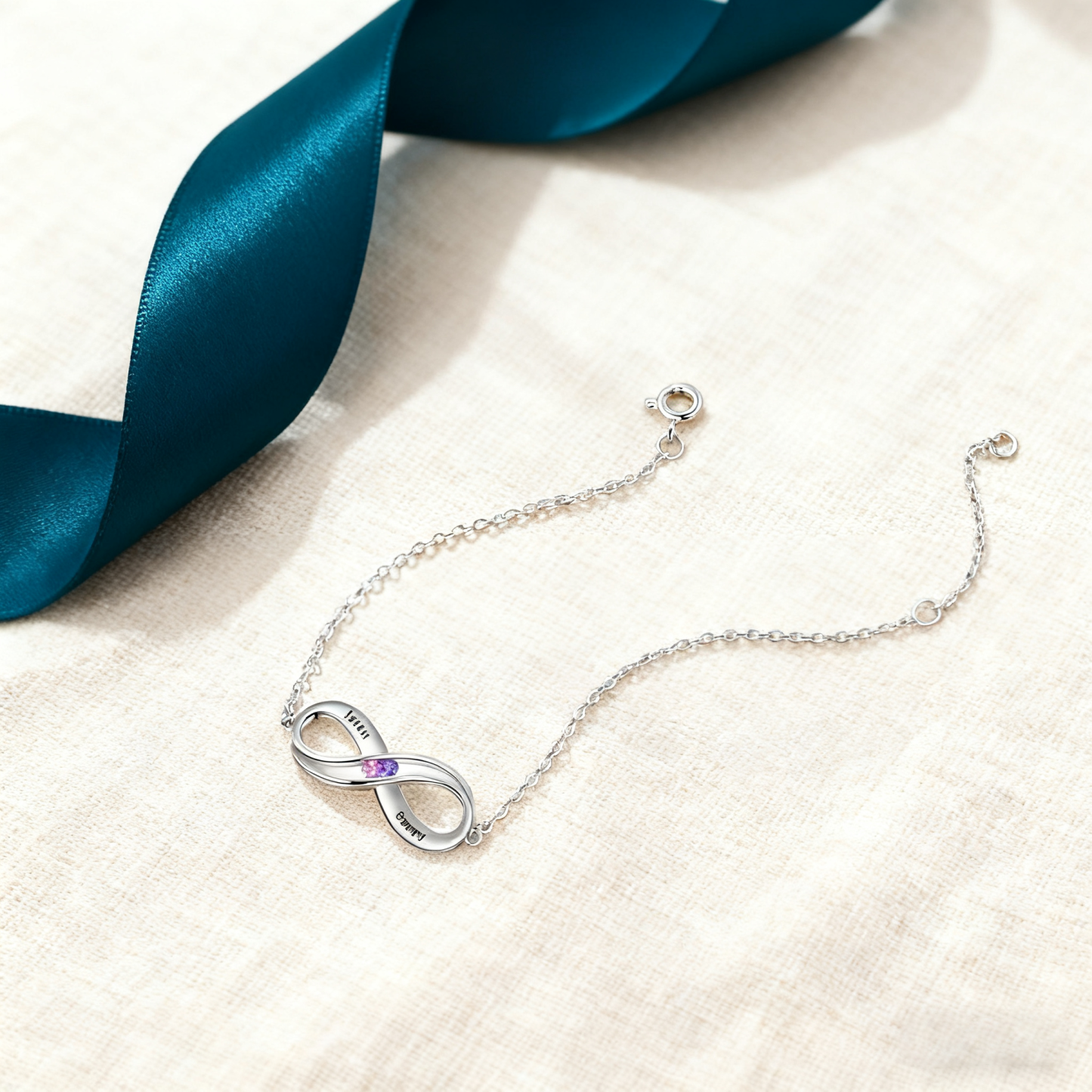 Infinity 925 Sterling Silver Heart 2 Birthstones Bracelet