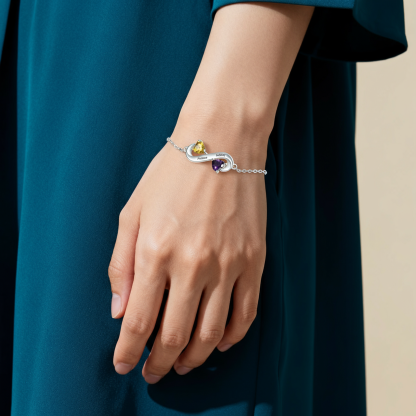 Personalized Infinity Heart Bracelet with 2 Birthstones Engraved 2 Names Bracelet Gifts For Her