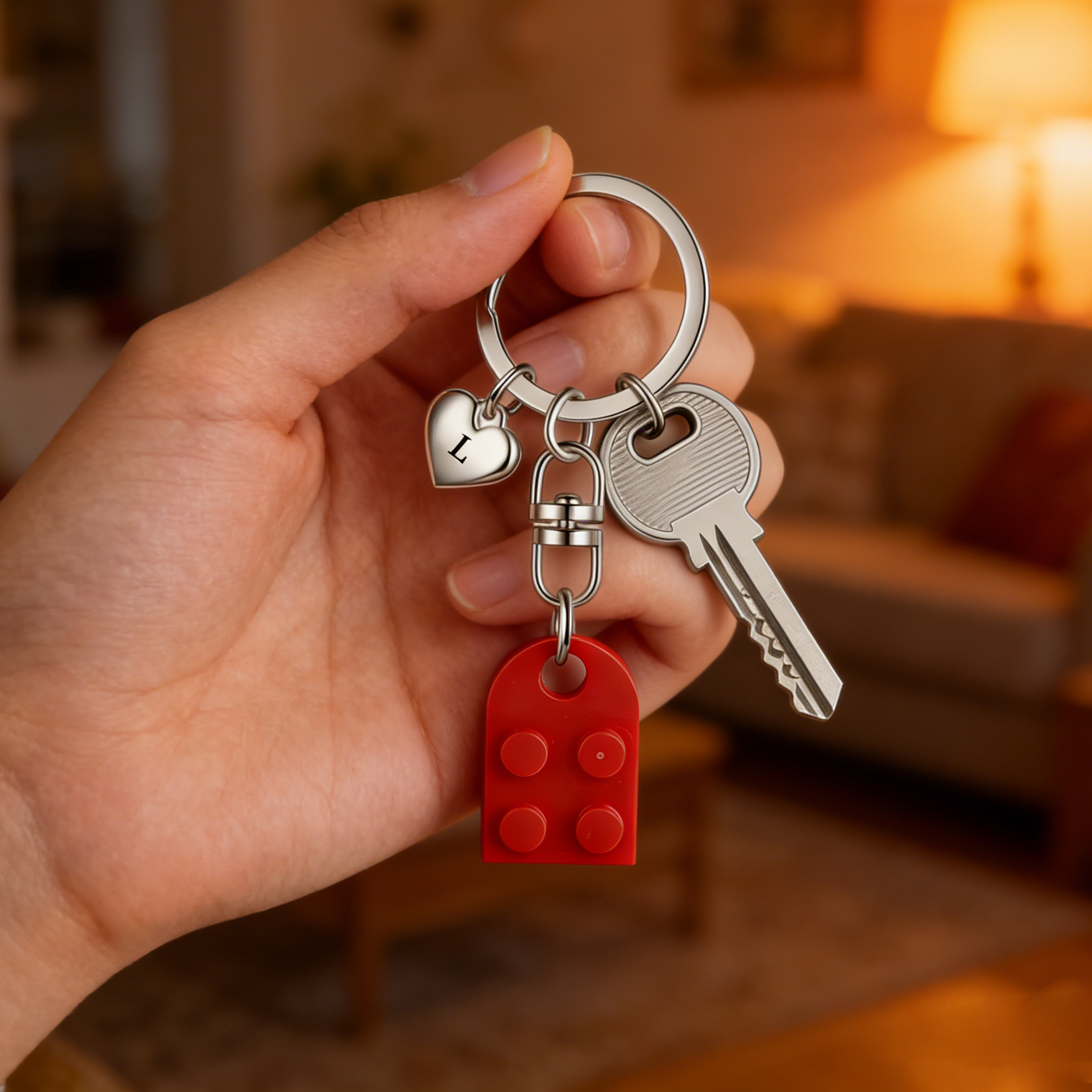 2-Names Personalized Letter Heart-Shape Building Blocks Couple Keychain Engrave Letters Matching Couple Gifts, Special Gift For Him/Her