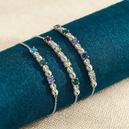 2-5 Names-Personalized Infinity Bracelet With Birthstones Set With Rose Box Engraved Names Bracelet Gift For Women