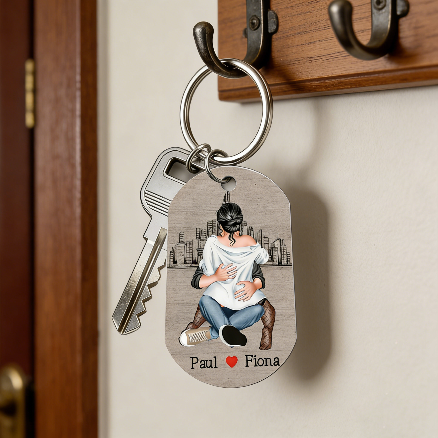 Personalized Couple Keychain with Custom 2 Names Get Home Safe Keyring Valentine's Day Gift Set for Him | Jessemade