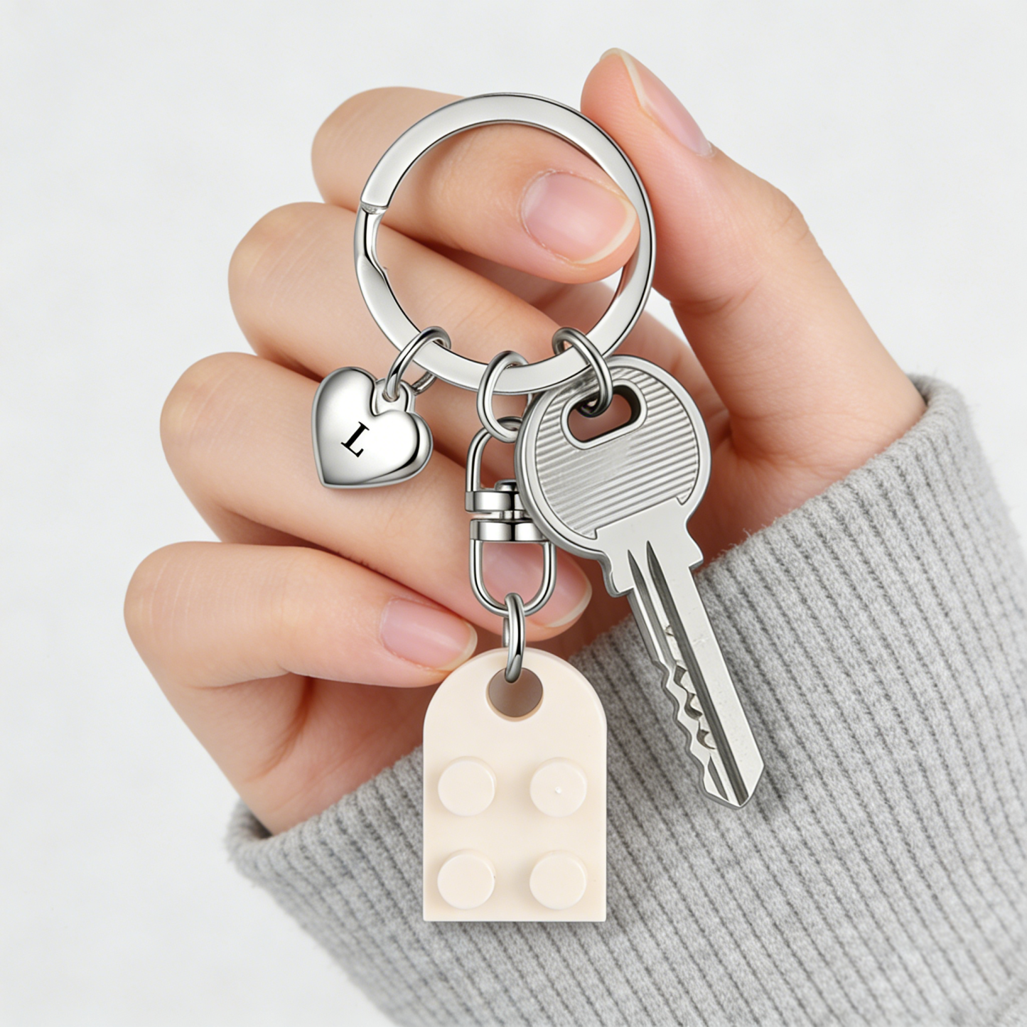 2-Names Personalized Letter Heart-Shape Building Blocks Couple Keychain Engrave Letters Matching Couple Gifts, Special Gift For Him/Her