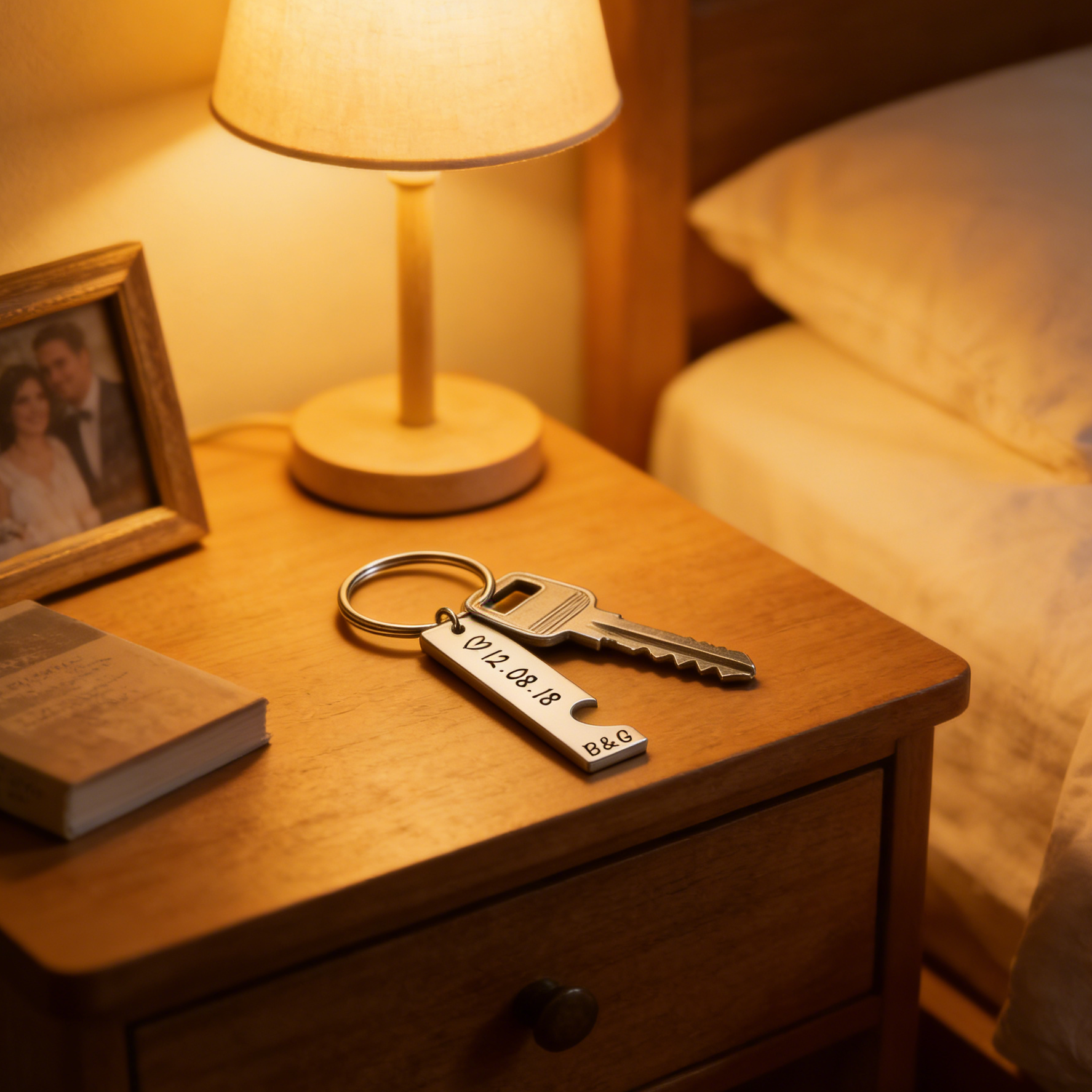 Personalized Heart Keyring Set with Custom Date & Initial Matching Valentine's gift for Couple | Jessemade