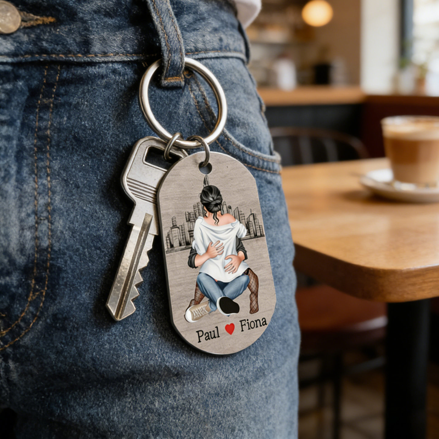 Personalized Couple Keychain with Custom 2 Names Get Home Safe Keyring Valentine's Day Gift Set for Him | Jessemade