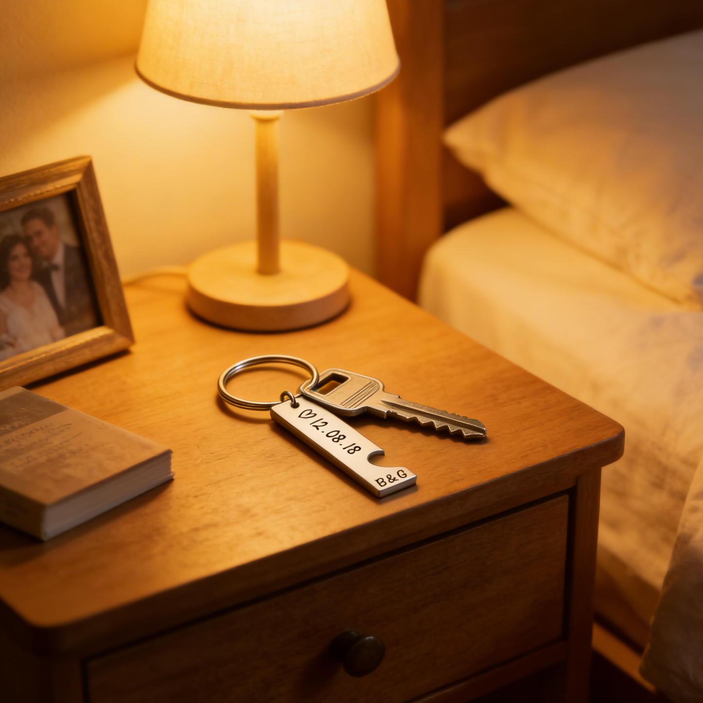 Personalized Heart Keyring Set with Custom Date & Initial Matching Valentine's gift for Couple | Jessemade