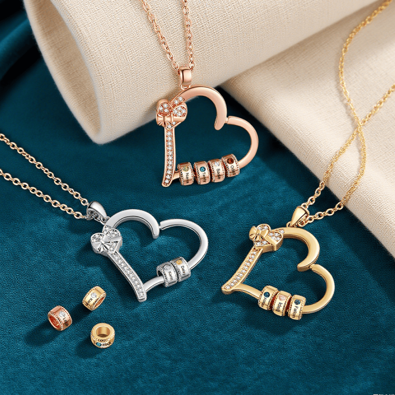 2-5 Names & Birthstones - Personalized Heart Birthstone Necklace - Custom Necklace Gift for Mom - Mother's Day | Jessemade