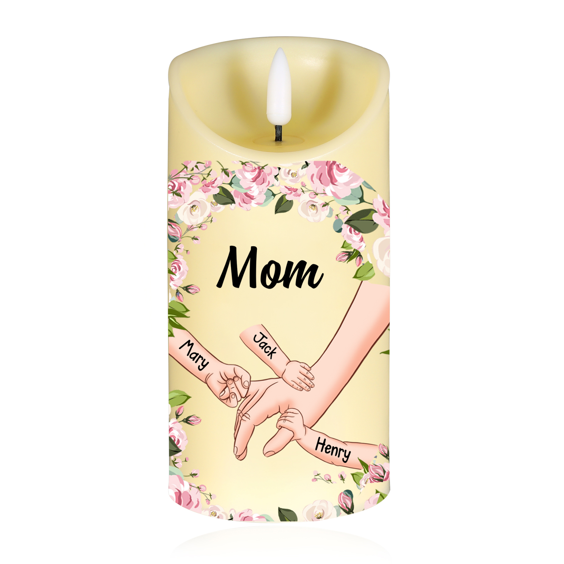 LED Candle – Personalized with 1-6 Names – Thoughtful Mother’s Day Gift for Mom