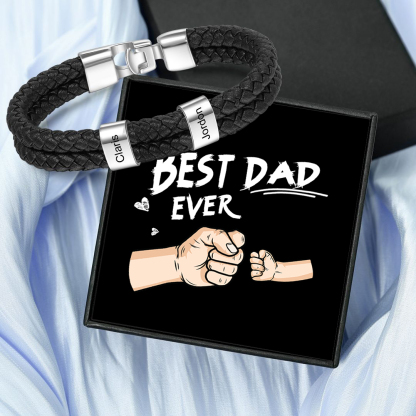 2 Names Personalized Braided Leather Bracelet Engraving Men's Bracelet Gift for Dad | Jessemade
