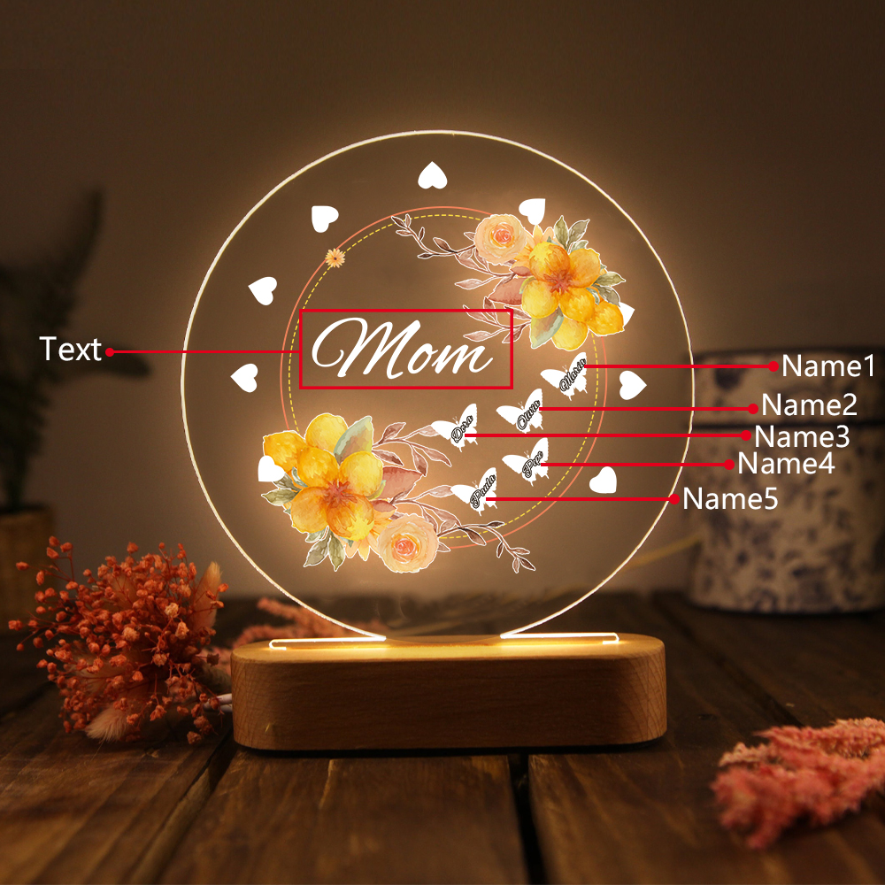 5 Name-Personalized Home Night Light Customized Family Member Names with LED Lighting Bedroom Decor for Mom