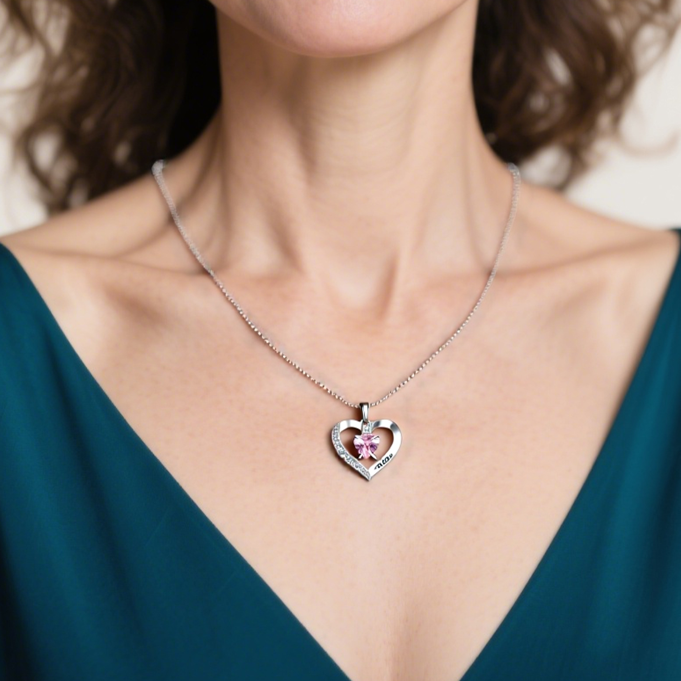 Personalized Name Heart Silver Necklace with Birthstone and Name Beautiful Gift for Her