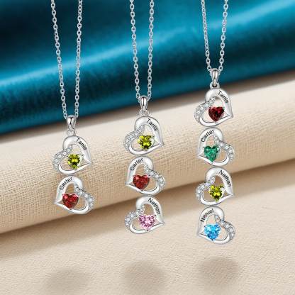 Personalized Heart-Shaped Birthstone Necklace Pendant - Custom 3 Names & 3 Birthstones with Rose Gift Box Christmas Gift for Mom/Grandma | Jessemade