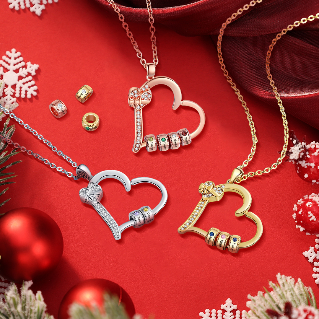 2-5 Names & Birthstones - Personalized Heart Birthstone Necklace - Custom Necklace Gift for Mom - Mother's Day | Jessemade