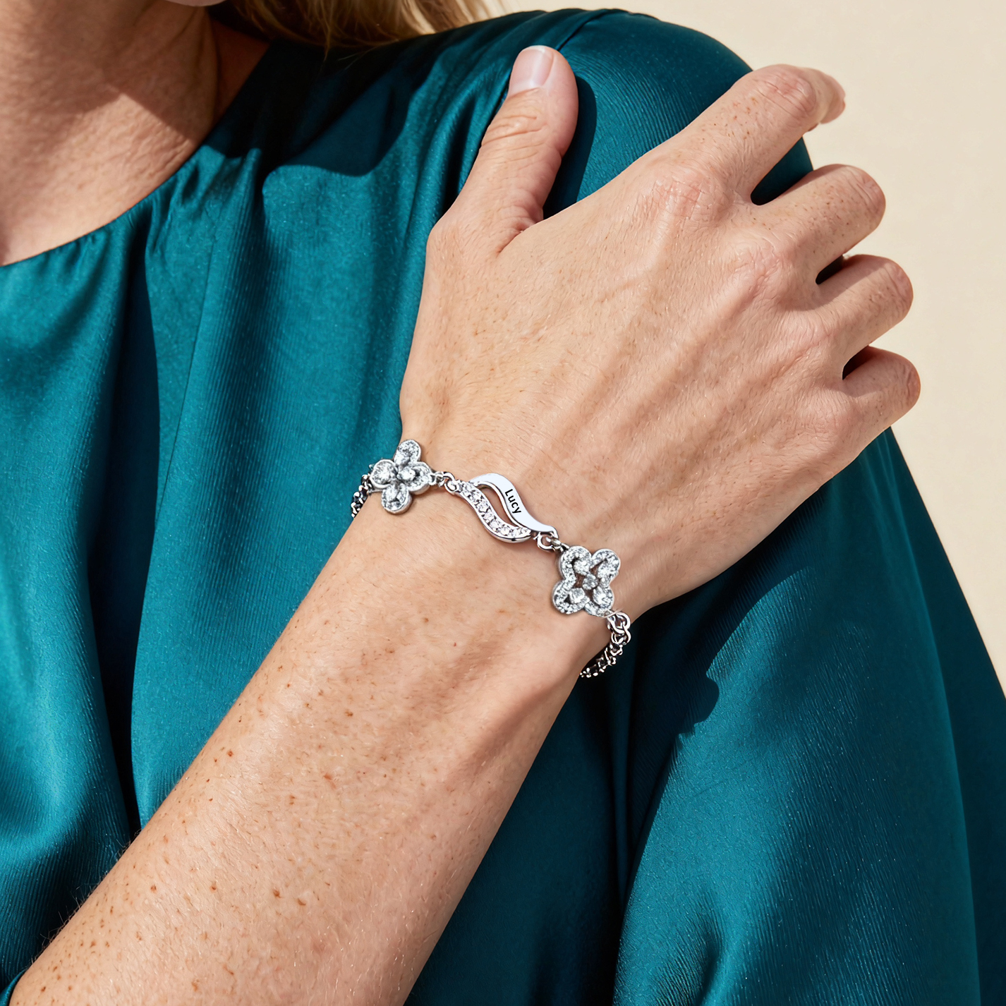 2 Names - Personalized Birthstone Bracelet, Customized 2 Names and Birthstone, Flower Bracelet Gift for Grandma