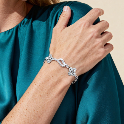 2 Names - Personalized Birthstone Bracelet, Customized 2 Names and Birthstone, Flower Bracelet Gift for Grandma