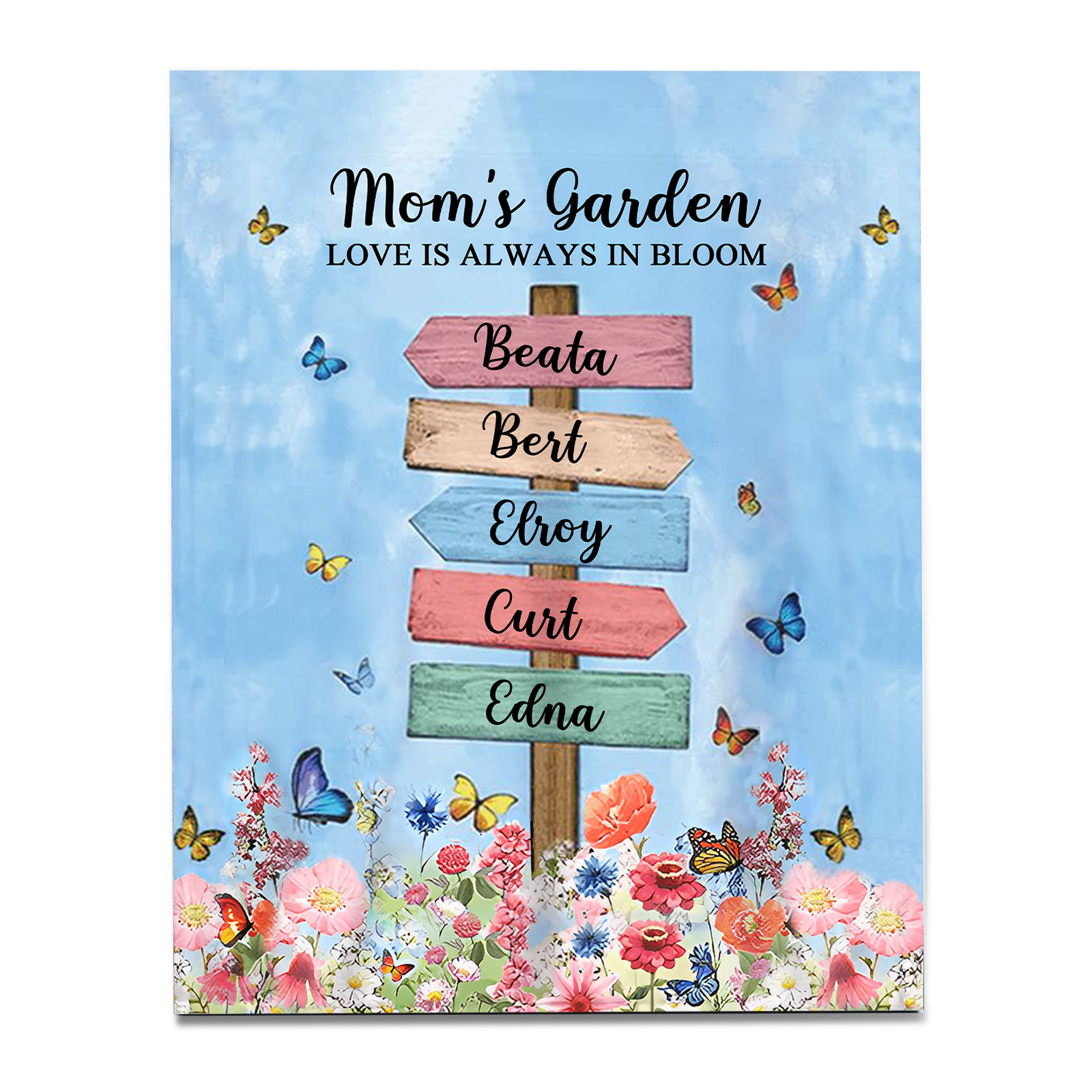 5 Names - Personalized Cute Elephant Style Home Frame Wooden Ornament with Customizable Text for Mom