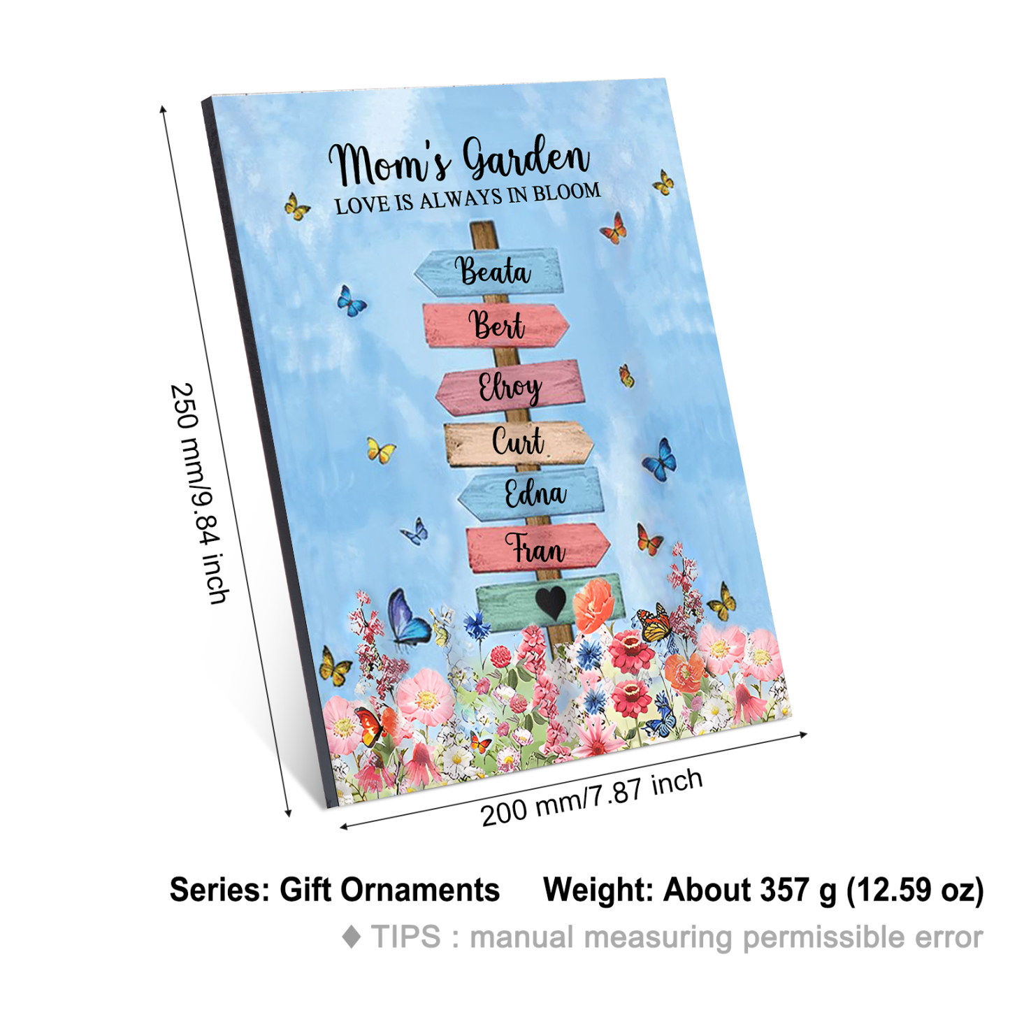 6 Names - Personalized Cute Elephant Style Home Frame Wooden Ornament with Customizable Text for Mom