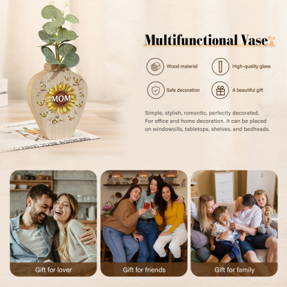 3 Names - Personalized Custom Text and Name Butterfly Style Wooden Decorative Vase as a Gift for Mom