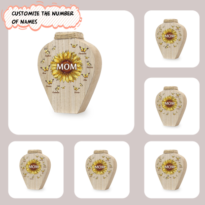 6 Names - Personalized Custom Text and Name Butterfly Style Wooden Decorative Vase as a Gift for Mom