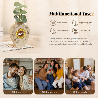 8 Names - Personalized Custom Text and Name Butterfly Style Wooden Decorative Vase as a Gift for Mom