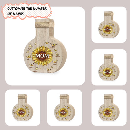6 Names - Personalized Custom Text and Name Butterfly Style Wooden Decorative Vase as a Gift for Mom