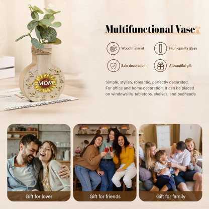 7 Names - Personalized Custom Text and Name Butterfly Style Wooden Decorative Vase as a Gift for Mom