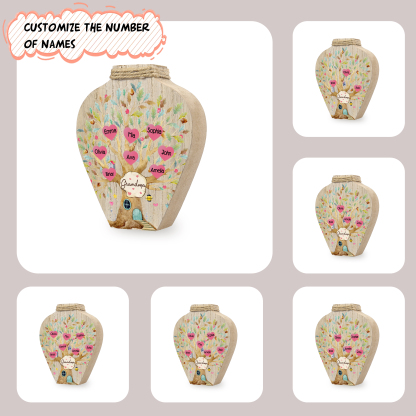 8 Names - Personalized Custom Text and Name Wooden Ornament Vase for Grandma