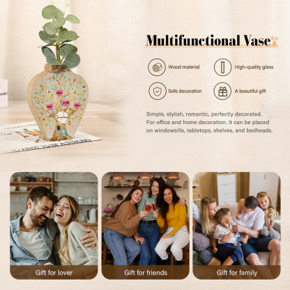 4 Names - Personalized Custom Text and Name Wooden Ornament Vase for Family