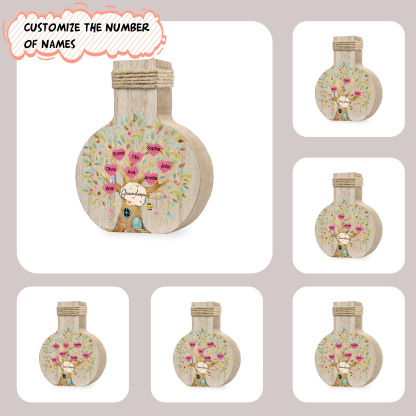 3 Names - Personalized Custom Text and Name Family Tree Wooden Decorative Vase as a Gift for Nan
