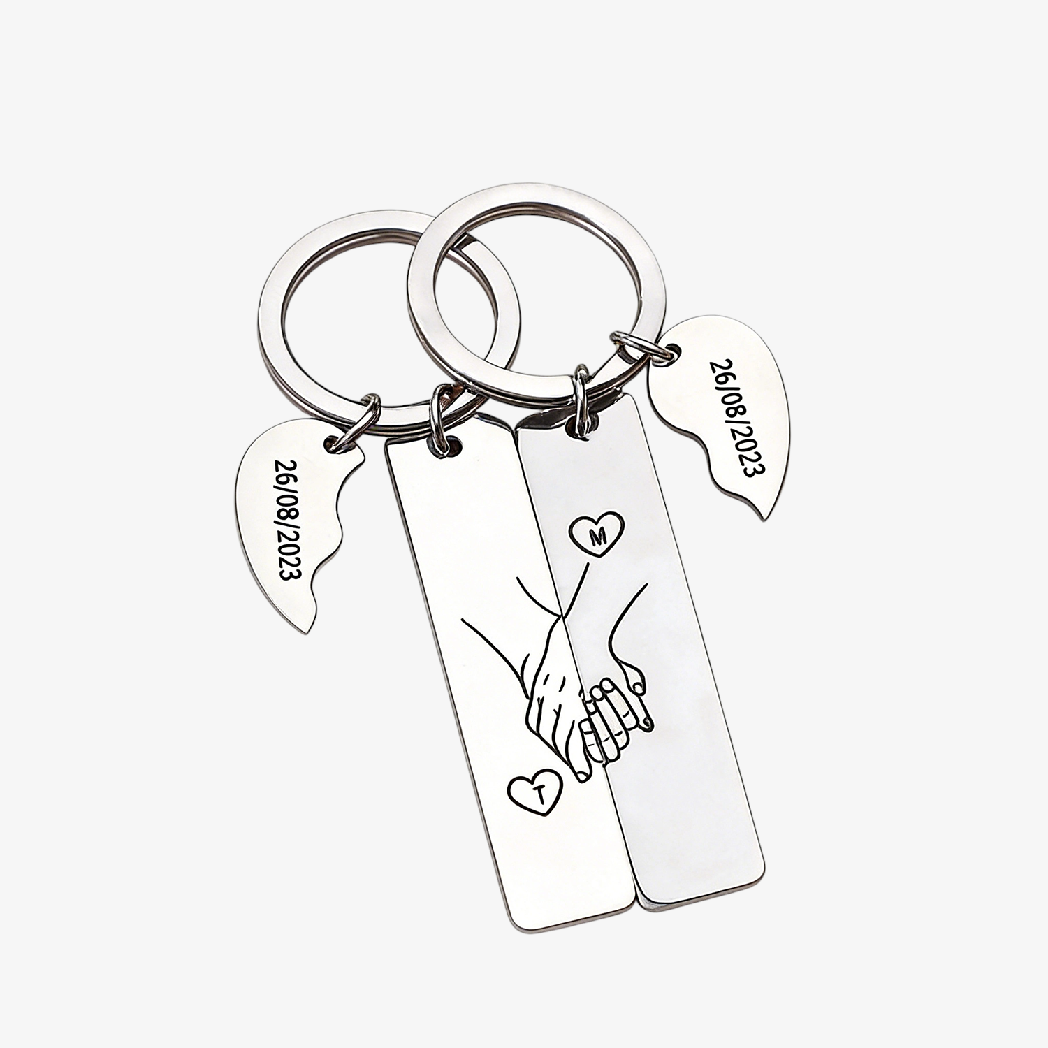 Personalized Hand in Hand Couple Keychain Set Engrave Name Matching Couple Gifts