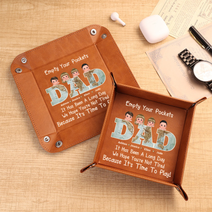 Personalized PU Leather Valet Tray Custom with 1–6 Names and Kids for Dad Father’s Day Gift