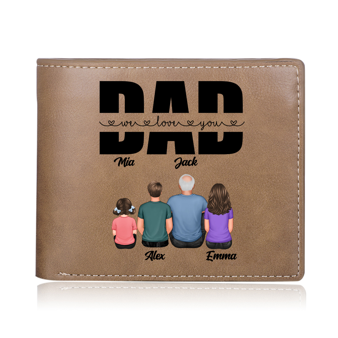 Personalized Wallet with Kids’ Names | Father’s Day Leather Keepsake - Customized in the USA & Ships in 2 Days - With Various Designs Gift For Father's Day | Jessemade
