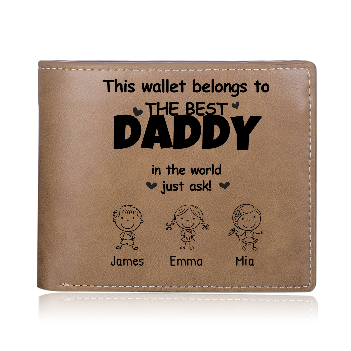 Custom Leather Father’s Day Wallet  – Personalized “Best Daddy” Gift with Kids' Names for Dad