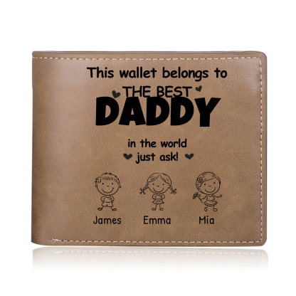 Custom Leather Father’s Day Wallet  – Personalized “Best Daddy” Gift with Kids' Names for Dad