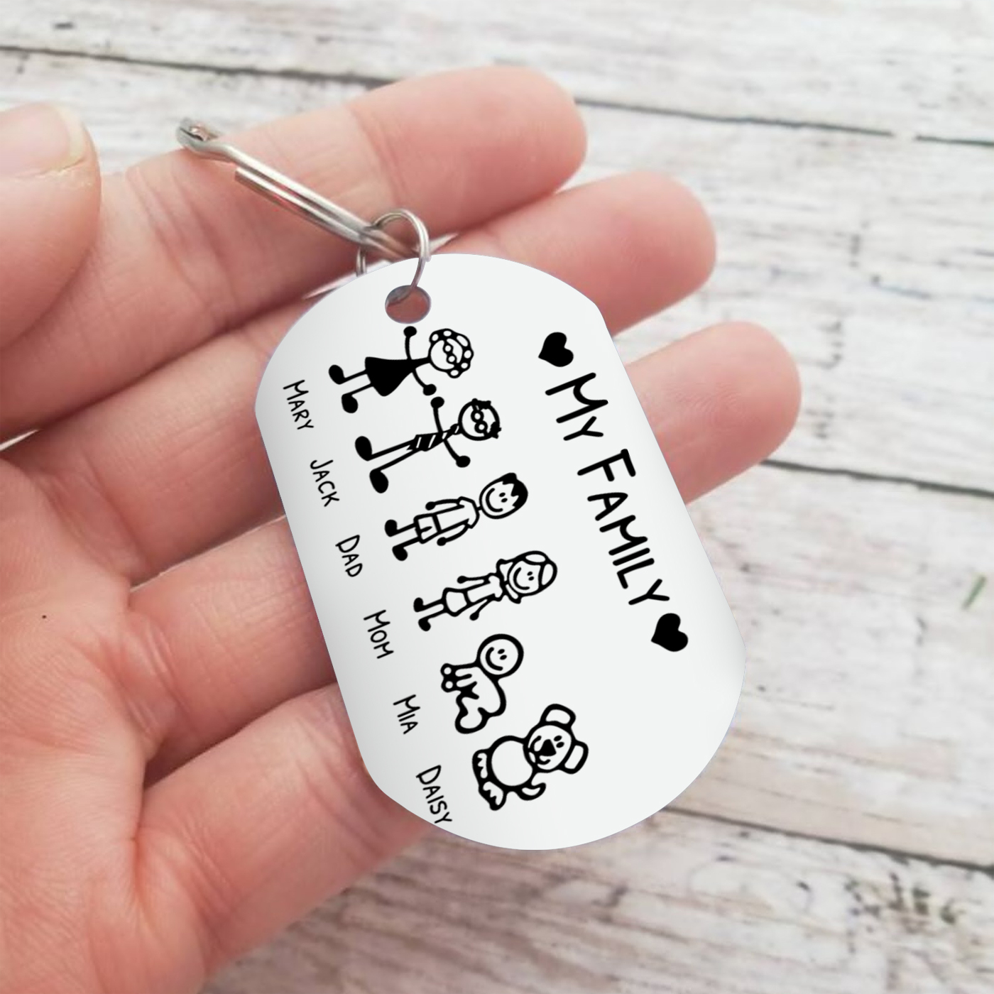 Personalized Family Keychain – Custom Stick Figure Gift for Dad, Mom, or Grandparents