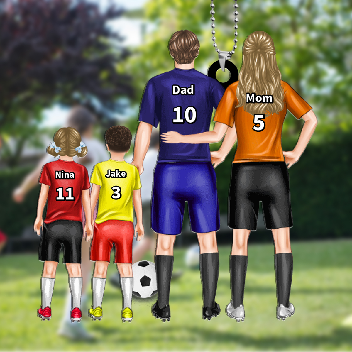 Personalized Acrylic Football Keychain for Family with Custom Name & Number – Ideal Gift for Soccer Lovers | Jessemade 