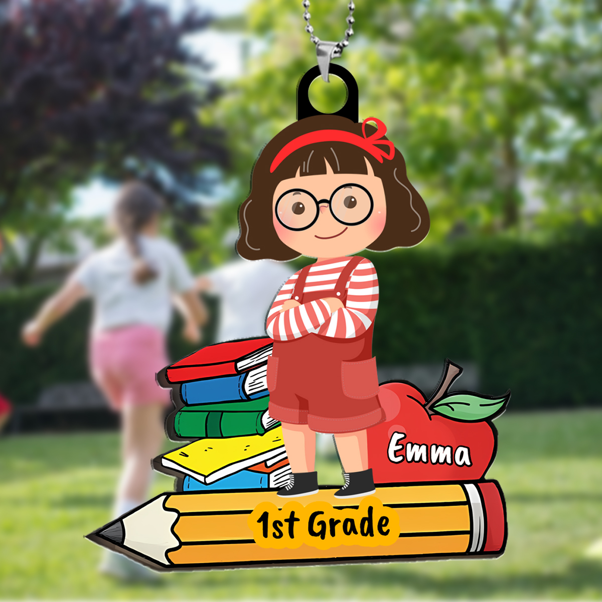 Unique Personalized Back-to-School Pendant – Cute Girl 1st Grade Name 