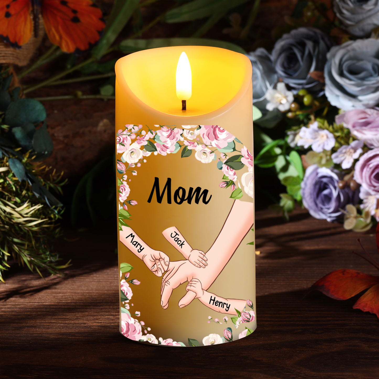 LED Candle – Personalized with 1-6 Names – Thoughtful Mother’s Day Gift for Mom