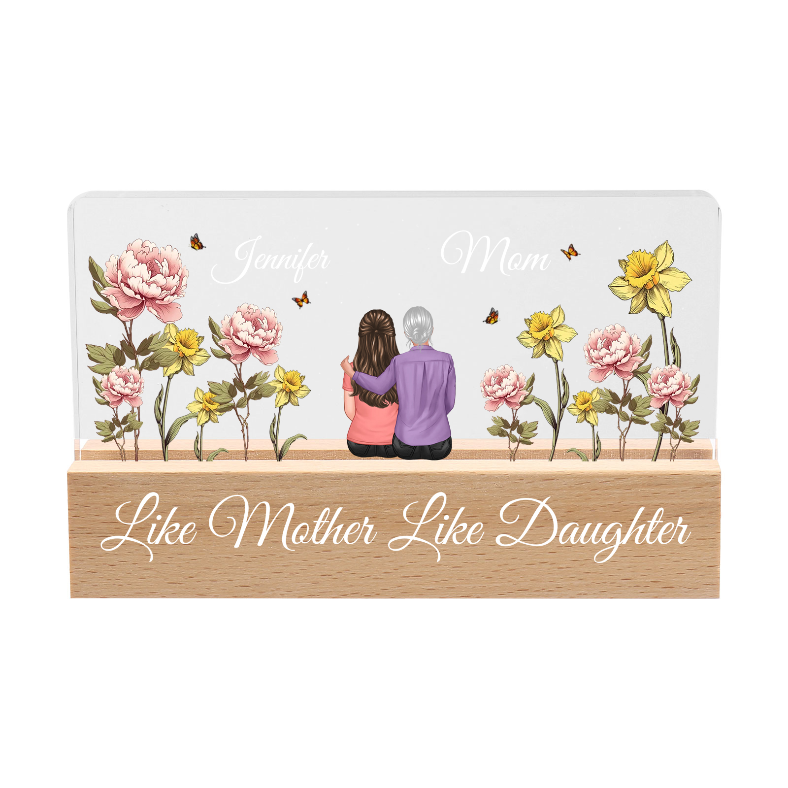 To My Mom -  LED Light with Personalized Names, Birth Flowers & Outfits - Meaningful Mother’s Day Gift 