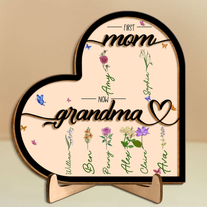 To My Mom - PersonalizedWooden Heart Keepsake Desktop Ornament "FIRST MOM NOW GRANDMA" Mothers Gifts